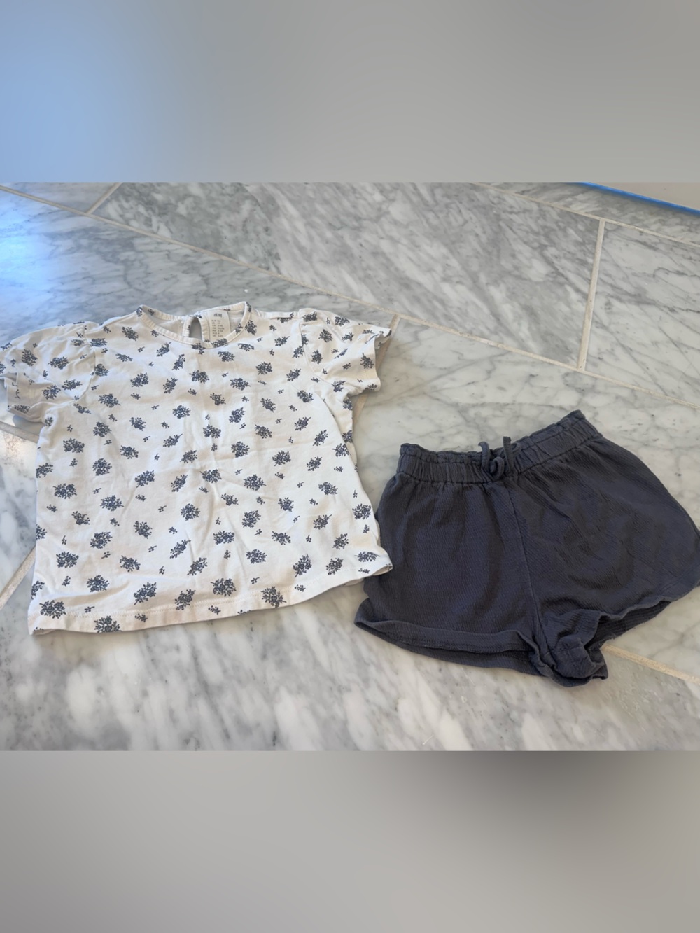 H&M White Floral Tee and Grey Shorts Set